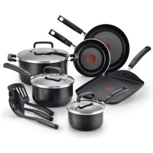 T-fal Signature Nonstick Cookware Set, 12-Piece, Oven and Broiler Safe, Dishwasher Safe, Black