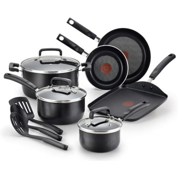 T-fal Signature Nonstick Cookware Set, 12-Piece, Oven and Broiler Safe, Dishwasher Safe, Black