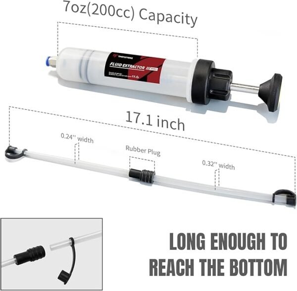 Thorstone Manual Automotive Fluid Extractor Pump, Oil Change Syringe with Hose, Fuel Suction & Filler for Fluid Evacuation (7 Oz./0.21 Qt./200 CC) - Image 4