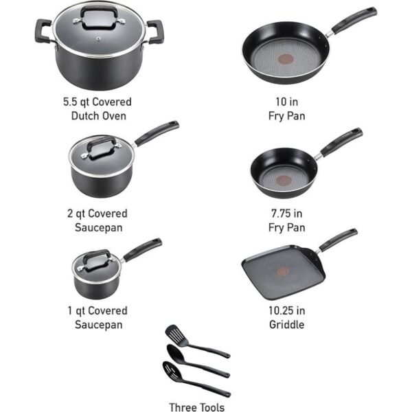 T-fal Signature Nonstick Cookware Set, 12-Piece, Oven and Broiler Safe, Dishwasher Safe, Black - Image 2