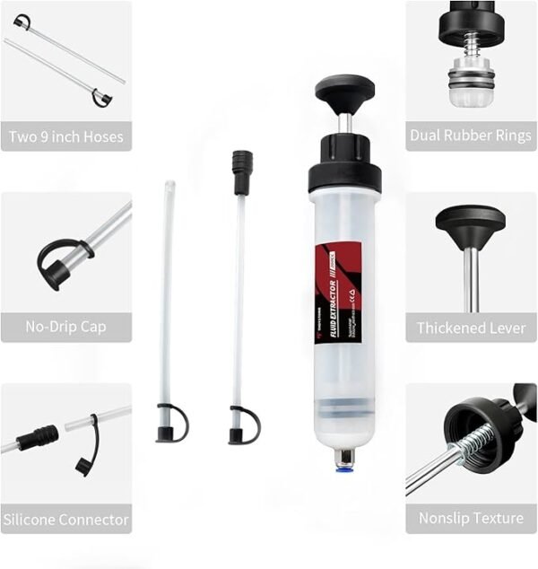 Thorstone Manual Automotive Fluid Extractor Pump, Oil Change Syringe with Hose, Fuel Suction & Filler for Fluid Evacuation (7 Oz./0.21 Qt./200 CC) - Image 5